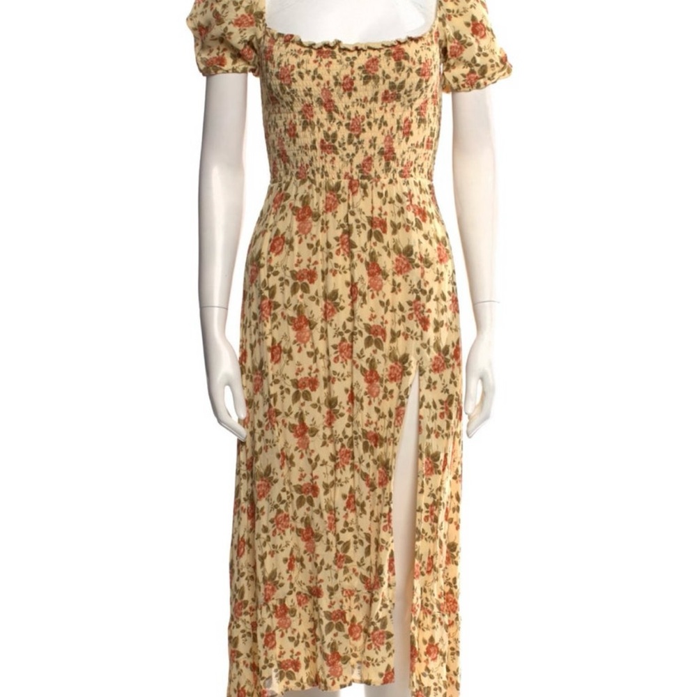 Reformation Red and Orange Puff Sleeve Midi Dress